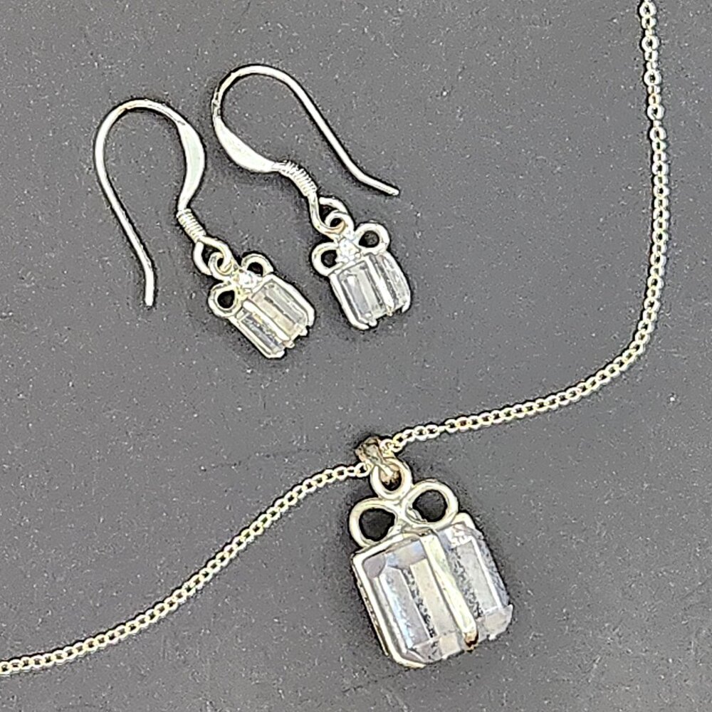 Pendant & Earrings Set Crystal and 925 Silver Modern Holiday style - Picture 2 of 6